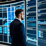 A professional project manager, fully clothed in a modest business suit, standing confidently in a modern, well-lit tech office. They are looking at a large holographic display showing complex cloud architecture diagrams and agile project timelines. The background features sleek server racks and subtle digital network lines. The focus is on strategic oversight and innovative technology. Perfect anatomy, correct proportions, natural pose, well-formed hands, proper finger count. Professional photography, high quality, sharp focus, vibrant colors, safe for work, appropriate content, professional dress.